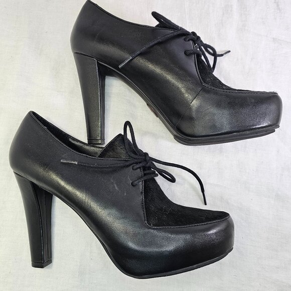 Me Too Lynessa Genuine Leather Chunky Platform Oxford Bootie Pumps 8 Black - Picture 2 of 14